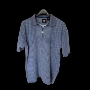 90's Santana Blue Plaid Quarter Zip Polo Shirt‎ XL Short Sleeve Cotton Textured